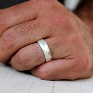 Mens Silver Stainless Steel Wedding Band Size 14.5